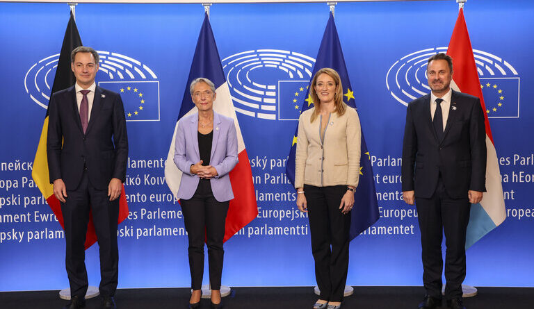 Roberta METSOLA, Elisabeth BORNE Alexander DE CROO, Xavier BETTEL foto Parlamento europeo, foto multimedia.europarl.europa.eu